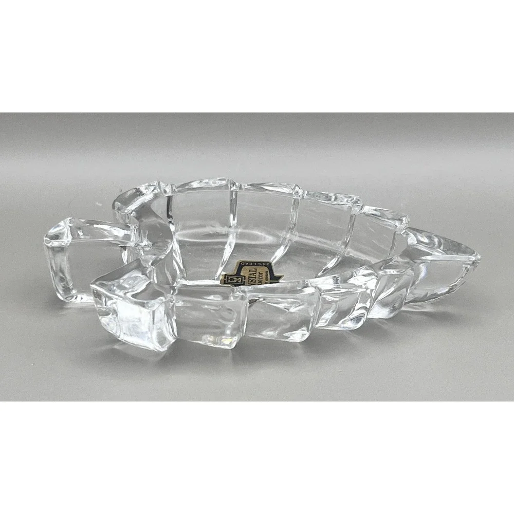 Crystal Zajecar 24% Lead Crystal Leaf Dish Diamond Cut Trinket Set Yugoslavia